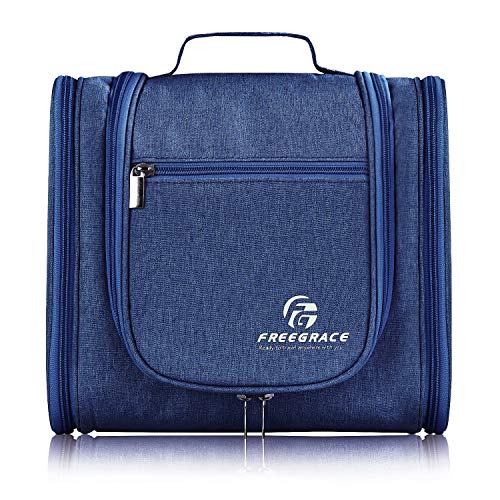 Freegrace Extra Large Hanging Toiletry Bag for Men and Women - Water-Resistant Nylon Travel Bathroom Organizer for Cosmetics, Makeup, and Toiletries - color: Snow Blue