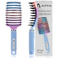 Boar Bristle Hair Brush Set of 2, HIPPIH Wet & Dry Hair Brushes Made by Fine Natural Boar Hair Can Adds Shine and Smoothing, Detangling Hairbrush for Women, Men & Kids' Long Curly Thick Hair - color: Mint Purple & Blue