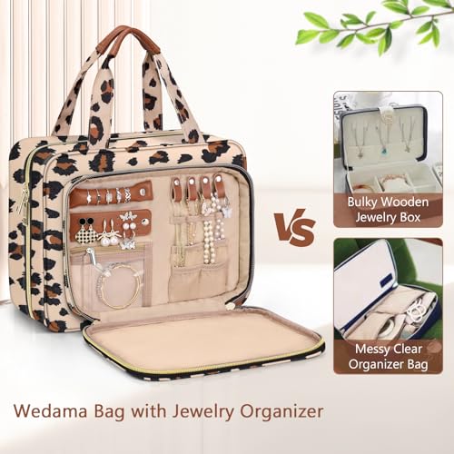 Wedama Toiletry Bag for Women, Hanging Travel Toiletry Bag with Jewelry Organizer Compartment Large Makeup Bag, PVC Waterproof Cosmetic Travel Bag Trips Camping Bathroom, Leopard Print - color: Leopard Print, size: Large, style: With Jewelry Organizer Com