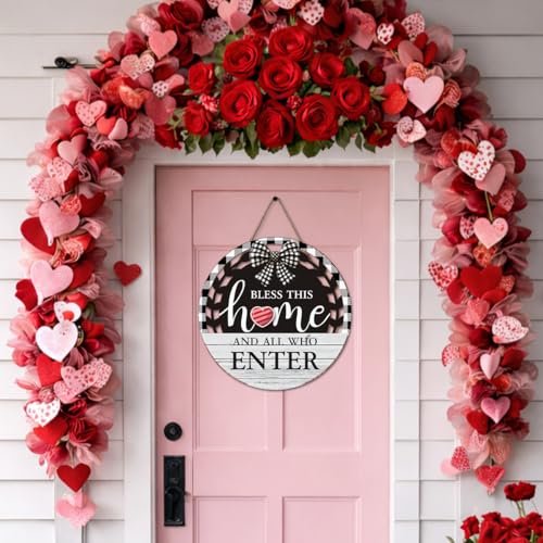 Seasonal Interchangeable Bless This Home Hanging Sign - Farmhouse Front Door Decoration for Spring All Seasons Holidays - Rustic Round Wood Wreaths with 12 Icons(White) - color: blesswhite