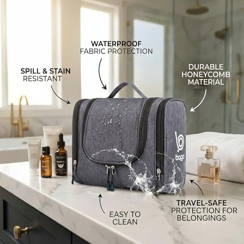 Bago Travel Toiletry Bag for Women and Men X-Large Waterproof Hanging Large Toiletry Bag for Bathroom and Travel Bag for Toiletries Organizer -Travel Makeup Bag (SnowGray) - color: SnowGray, size: X-Large