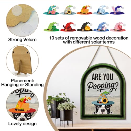 Funny Spring Dog Bathroom Decor - Interchangeable Seasonal Dogs Bathroom Hanging Wooden Sign for Restroom Shelves Toilet Tank Decoration(10 Pcs) - Are You Pooping - color: Dog are