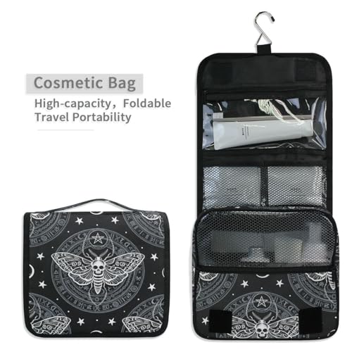 MNSRUU Hanging Toiletry Bag Skull Butterfly Black Makeup Bag Portable Travel bag for Toiletries Organizer Bags for Women Men, Travel-Essentials Bag - color: Skull 02b