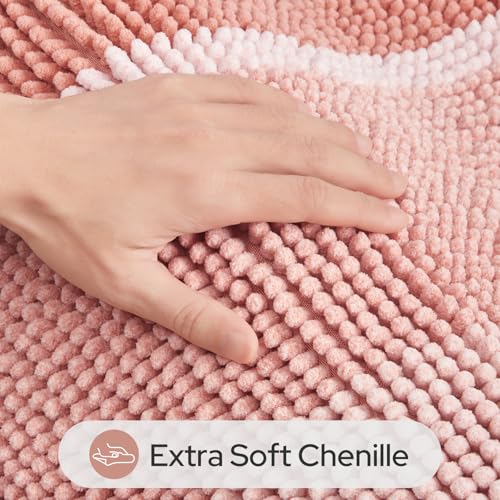 HOMEIDEAS Pink Bathroom Rugs Set of 2, Thick Absorbent Chenille Bath Mats, Non-Slip Soft Shaggy Rugs for Bathroom Floor, 20" x 32" & 17" x 24" - color: Pink