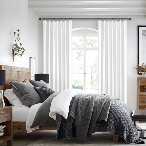 QJmydeco Solid White Linen Blackout Viral Curtains 96 Inches Long for Bedroom, Modern Pinch Pleated Boho Window Curtains para Sala Room Darkening Thermal Heavy Track Drapes 96 Inch 2 Panels Set - color: Brightwhite, size: 40"W x 96"L (Pack of 2)