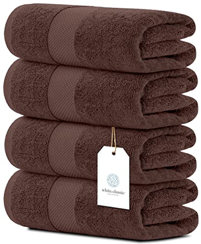 White Classic Luxury Bath Towels Set of 4 Large - 700 GSM Cotton Ultra Soft Bath Towels 27x54 | Highly Absorbent and Quick Dry | Hotel Towels for Bathroom Luxury, Plush Shower Towels, Brown - color: 19: Brown
