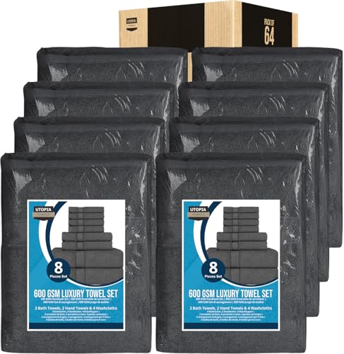 Utopia Towels Set, 16 Bath Towels, 16 Hand Towels, and 32 Washcloths, 600 GSM Ring Spun Cotton Highly Absorbent Towels for Bathroom, Shower Towel, (Pack of 64) (Grey) - color: Grey, size: 64 Pieces Towel Set
