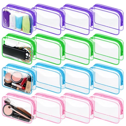 YedsIntu 16 Packs Clear Makeup Bag Bulk, Waterproof Cosmetic Storage Bags, TSA Approved Toiletry Bags PVC Zipper Plastic Pouches for Organizing Travel Bathroom - color: Multicolored-M