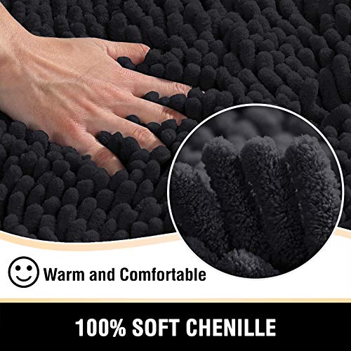 H.VERSAILTEX Bathroom Rugs Bath Mat Bath Rugs Bath Mats for Bathroom Non Slip Extra Thick Buncy Soft Chenille Bath Rug Fulffy Shag, Indoor Rug Carpet for Entry Living Room (Black, 20" x 32") - color: Black, size: 20" x 32"
