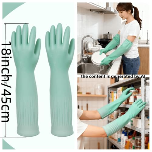 Long Rubber Waterproof Latex Household Cleaning 18inch Gloves Red Long Sleeved Heavy-duty Reusable 2Pair - color: Green, size: Small