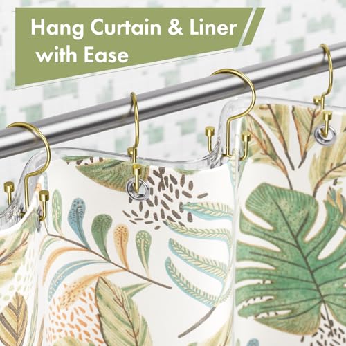 Amazer Gold Shower Curtain Hooks, 12PCS Minimalist Simple Double Shower Curtain Rings, Rust-Resistant Metal Shower Hooks, Cylinders Shower Rings for Bathroom Shower Rods Curtains - color: Gold, style: Cylinders - Double Hooks