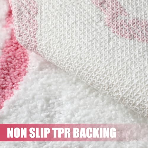 HunnmingRe Pink Bow Bathroom Rug Bow Toilet Rugs 20 x 20 Inches U Shaped Luxury Scalloped Bathroom Decor Non Slip Cute Microfiber Soft Plush Bath Mat Coquette Stuff for Toilet Back to School Shower - color: Pink, size: 20 x 20 Inches