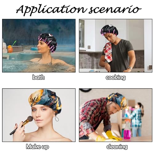 2 PCS Shower Cap Reusable Waterproof Adjustable Double Layer Elastic Dry Hair Bathing Caps Aesthetic Cute for Women Girls-Sunset Shout - color: H-8-Sunset Shout