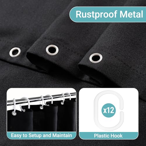 36x72 Black Linen Shower Curtain, Heavy Duty Cloth Bath Curtain Set with 12 Plastic Hooks Simple Hotel Spa Quality Luxury Shower Curtain for Bathroom, Water Repellent, 36Wx72L - color: Black, size: 36"W x 72"L (Pack of 1)