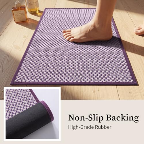 YIHOUSE Thin Bath Mat Purple Bathroom Rugs Sets 2 Pieces, Non Slip Absorbent Mats Quick Dry, Woven Rugs Washable, Tapetes para Baño for Bathroom Toilet,Bathtub(17"x24"+17"x32") - color: Purple, size: 2Pieces(17"x24"+17"x32")