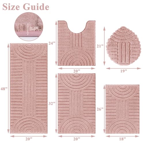 SHACOS Bathroom Rugs Sets 5 Piece Ultra Soft Absorbent | Microfiber Bath Mat with Bath Runner, U Shape Contour Rug, Toilet Lid Cover, Non Slip Machine Washable Carpet, Grey Pink - color: Grey Pink