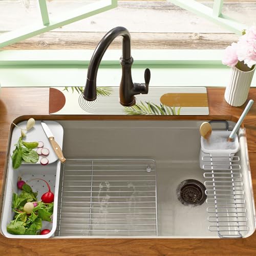 19.5" x 12" Dish Drying Mat & 24" x 5.5" Sink Splash Guard, Super Absorbent Drainer Rack Mat for Kitchen Counter Coffee Bar - color: Orange, size: 19.5"*12"+24"*5.5"