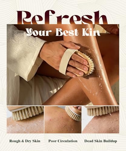 POPCHOSE Dry Brushing Body Brush, Natural Bristle Dry Skin Exfoliating Brush Body Scrub for Flawless Skin, Cellulite Reduction, Lymphatic Drainage and Blood Circulation Improvement - size: 1 Count (Boar Bristles)