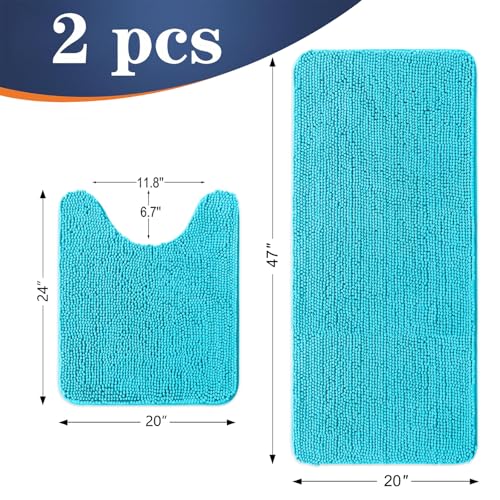OLANLY Bathroom Rugs Sets 2 Piece, Soft Absorbent Chenille Bath Mats and U-Shaped Contour Toilet Mat Area Rug Set, Machine Washable Bath Carpet, Home Decor Accessories(47"x20"+24"x20", Aqua Sky) - color: Aqua Sky, size: 47" X 20" + U24" X 20"
