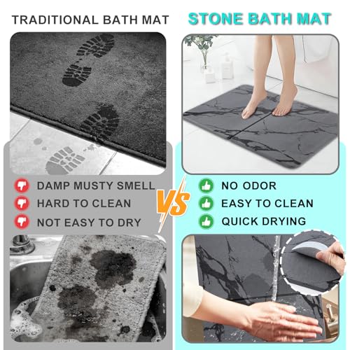 Diatomaceous Earth Bath Mat, 24"x16" Absorbent Stone Bath Mat for Bathroom, Quick Dry Foldable Diatomite Stone Mat, Non-Slip Magic Stone Dish Drying Mat for Kitchen Counter, Pet & Plant - color: Grey Marble