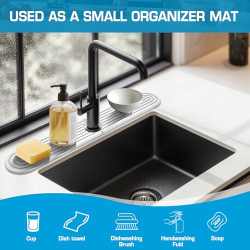 Self-Drying Stone Tray For Kitchen Sink,23.6" Water Absorbing Natura Diatomite Faucet Mat,Splash Organizer For Soap Dispenser,Sponge & Brush,Bathroom Vanity Rv Countertop Protector(white-Oval) - color: White-Oval, size: 23.6" x 4"