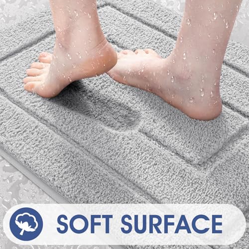 IM HOME Bathroom Rugs Sets 3 Piece, Ultra Soft Plush Fluffy Microfiber Absorbent Bath Mat, Non-Slip Backing, Machine Washable Bath Mats for Bathroom Floor, Tub, Toilet and Shower, Grey/Bordered - color: A-grey, size: 24"x17"+48"x20"+U Shape 24"x20"