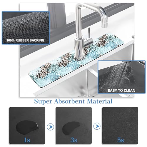 Faucet Mat Splash Guard Colorful Rain Drop, Soft Diatom Mud Material, Strong Water Absorption, Non-slip,Easy to Clean for Bathroom, Kitchen 23.5"X5.5"