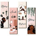 Yookeer 4 Pcs Black Girl Bathroom Wall Decor Pink Decor Boho Wall Art Print Black Women African American Wood Plaque Bathroom Hanging Decors for Home Spa Restroom Dressing Room