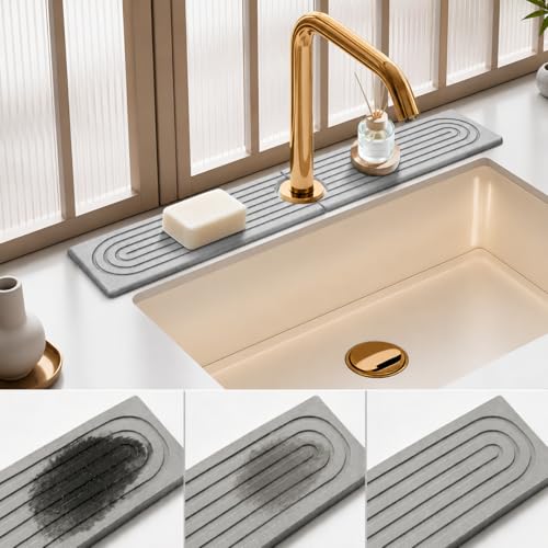 Kitchen Faucet Sink Stone Diatomite Mat Quick Dry,Natura Sink Stone Drying Tray Storage Base,lSuitable For Bathroom,Coffee Corners,Bars,Beautifies The Kitchen Sink - color: Light Gray, size: 23.6" X 4"