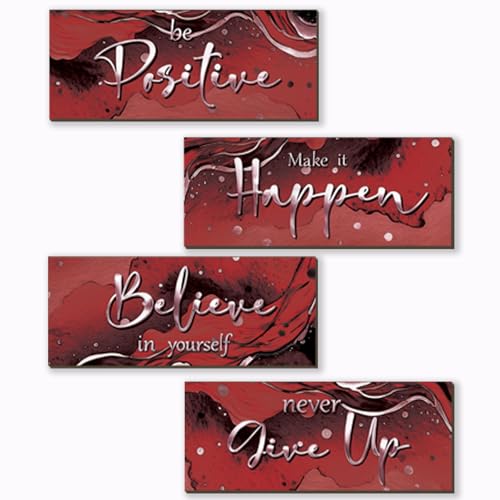 4 Piece Red And Silver Bathroom Decor Motivational Silver Wall Art Abstract Women’s Office Decor Inspirational Wooden Signs Red Bathroom Accessories for Home Bedroom Office 10X4 Inch - color: Red