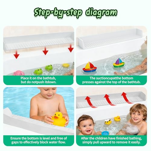 Splash Guard for Bathtub Kids - Silicone Bathtub Splash Guard with 11 Suction Cups, Bath Tub Play Shelf for Kids & Toy Holder, Prevent Water Spill in Bathroom, Fun Bath Time for Toddlers Baby(white) - color: White