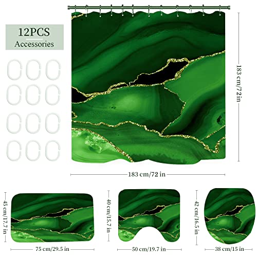 Marble Bathroom Sets with Rugs for Bathroom Decor, 72x72 Inches Gold Shower Curtain with Non-Slip Rugs and Accessories, Waterproof Machine Washable Bath (Curtain Set-Green Gold Marble12) - color: Curtain Set-green Gold Marble12
