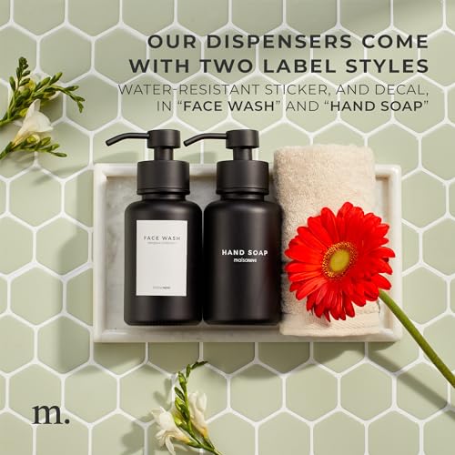 MaisoNovo Glass Foaming Hand Soap Dispenser 14 Oz | Black Foaming Soap Dispenser Black Pump x 1 w/Labels - color: Single Black Bottle With Black Pump