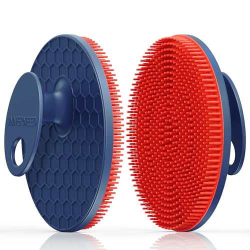 INNERNEED Magnetic Silicone Body Scrubber, Hygienic Shower Brush, Red | Gentle Exfoliating & Deep Cleansing Body Brush for Daily Shower, Skin Vitality - color: Red