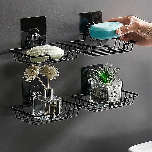 2-Pack Self-Adhesive Soap Dish Holder - Wall Mounted Stainless Steel Soap and Sponge Holder, No Drilling Soap Tray Organizer for Home Kitchen and Bathroom Shower (Black) - color: Black