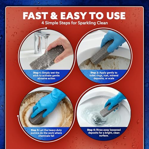 4-Pack PUMIE Heavy Duty Pumice Scouring Stick, with Flexi Scour Pad, Pumice Stone for Cleaning Tough Bathroom, Kitchen Stain, Grills, Pool, Scouring Stick for Cleaning Toilet Rings Stains - size: 4 Count (Pack of 1)