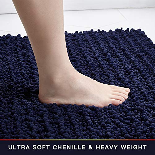 Walensee Bathroom Contour Rug Non Slip Toilet U Shaped Bath Mat (20x24, Navy) Water Absorbent Super Soft Shaggy Chenille Machine Washable Dry Extra Thick Perfect Absorbant Best Plush Carpet - color: Navy, size: 20"x24" Contour Rug
