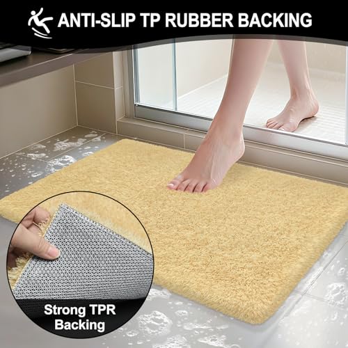Bathroom Rugs 36"x24", Fluffy Soft Thick Absorbent Bath Mat Rubber Backing Quick Dry, Machine Washable Bath Mats for Bathroom Tub, Floor, Shower, Bedroom Home Decor Accessories, Beige - color: Beige, size: 36" x 24"