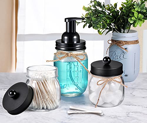 SheeChung Mason Jar Foaming Soap Dispenser-Rustproof Stainless Steel Lid & Foaming Soap Pump, Refill Foam Hand Soap Dispenser Glass for Bathroom Kitchen Vanities, Countertops-Black (1 pk) - color: Black