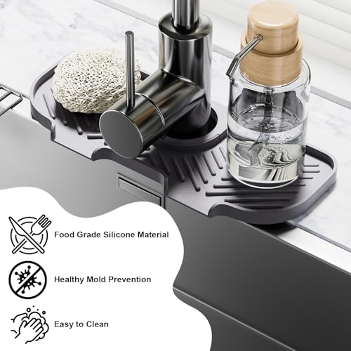 Faucet Mat for Kitchen Sink，6° Slope Sink Splash Guard，Splash Guard for Kitchen Sink，Kitchen Sink Splash Guard for Dish Soap Sponge Holder，Silicone Faucet Guard & Draining Mat-Purple