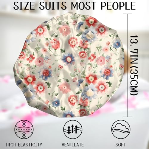 Luxury Shower Cap Terry Cloth Lined EVA Waterproof Reusable Triple Layer Elastic Hair Bath Caps for Women Girls Cute (C12-Pink Blue Floral) - color: C12-Pink Blue Floral