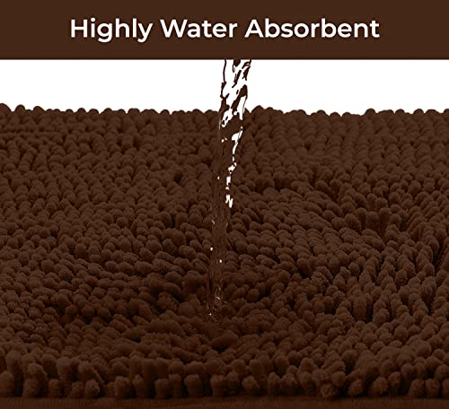 LuxUrux 2-Piece Bathroom Rug Set – Plush Chenille Runner & U-Shaped Toilet Mat, Soft, Absorbent & Non-Slip Design (20x20 U & 27x47 inches, Brown) - color: Brown, size: 2 Piece Set - X Large