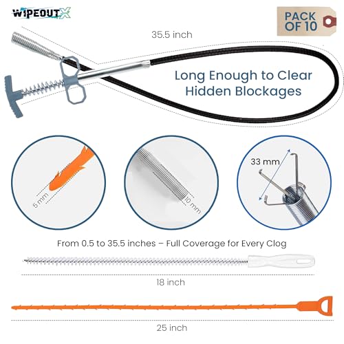 Drain Clog Remover 35.5 Inch Flexible Grabber Claw Hair Drain Snake for Sink-Shower-Toilet & Kitchen Pipes 7 Hair Clog Remover 2 (18 inch) Brushes and 20 Pair of Disposable Gloves - style: Pack of 10 - 35.5"