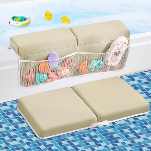 Baby Bath Kneeler and Elbow Rest Pad Set,Bath Kneeling Pad Thick Soft Quick Dry Bathtub Mat for Bathing Time,Baby Essentials Memory Foam with Toys Organizer Gifts for Parents,Khaki - color: Khaki