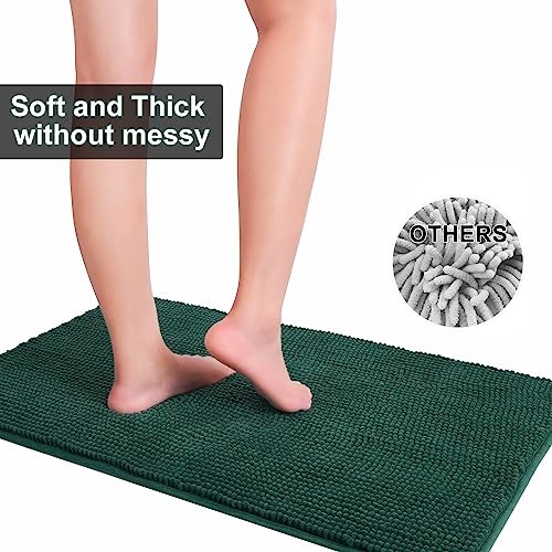 Urvoix Bathroom Rugs Sets 3 piece, Non-Slip Chenille Bath Rug - Ultra Soft, Washable, Super Absorbent Bath Mat for Bathroom, Toilet and Tub (Dark Green) - color: Dark Green
