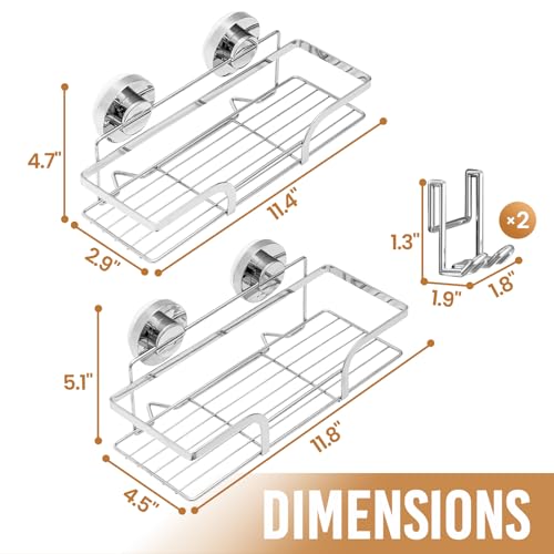LEVERLOC Shower Caddy Suction Cup 2 Pack, Shower Shelf for Inside, Large Capacity Bathroom Organizers and Storage, Rustproof & Waterproof Metal Bath Basket, No-Drilling, Heavy Duty, Silver - color: 2 X Silver