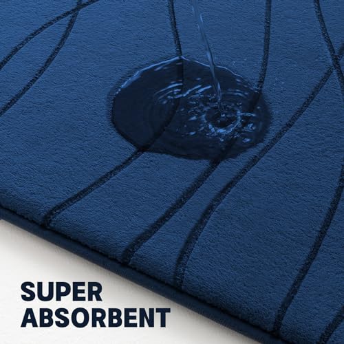 YIHOUSE Bathroom Rugs Set 2 Piece, Memory Foam Bath Mat Navy Blue | U Shaped+Small Mat, Ultra Soft, Absorbent, Non-Slip, Machine Washable, for Bathroom, Sink and Toilet - color: Dark Blue, size: 2' x 1'5" (Rectangular)