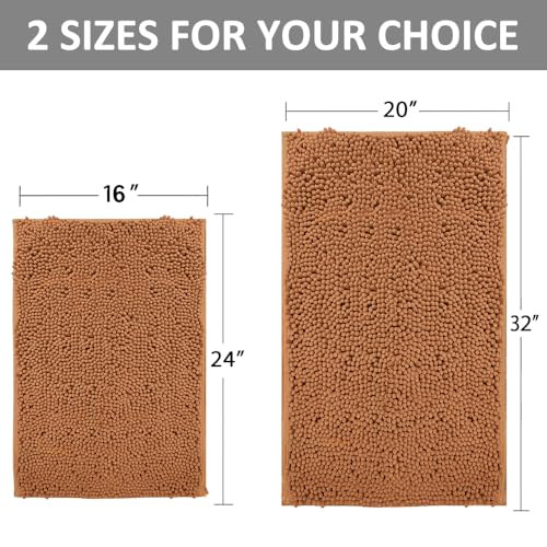 Champagne Chenille Bath Rug Set - 2 Piece Non-Slip Absorbent Shaggy Rugs, Bathtub Mat, Washable Bathroom Carpet for Tub, Shower, Washroom - 32x20 + 24x16 Inch - color: Champagne, size: 32"L x 20"W + 24"L x 16"W