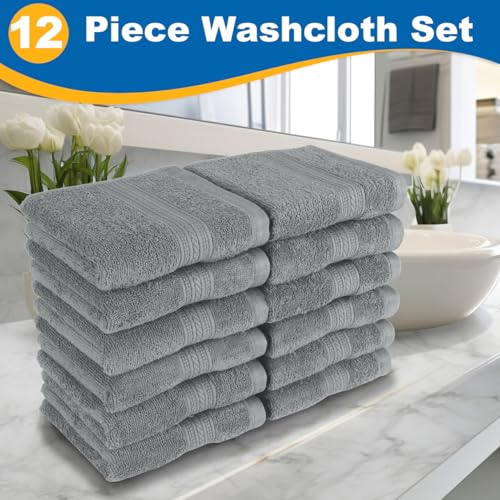 Kaufman - Luxury Washcloths 12 Pack | 13 x 13 in | 100% Cotton Face Towels | Soft Feel Wash Cloths for Your Face and Body, Highly Absorbent - Wash Cloth Essential for Showering Bathroom, Spa, and Gym - color: Dove Grey, size: 12 Washcloths