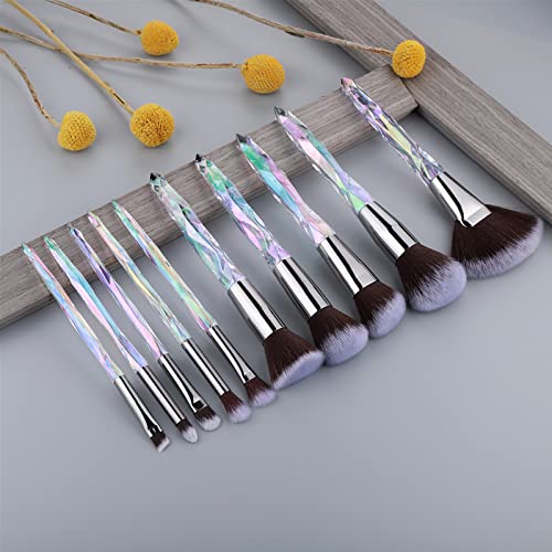 Kingtree Crystal Makeup Brush Set, 10PCS Sparkling Makeup Brushes Premium Synthetic Bristles Foundation Blush Concealer Eyeshadow Make Up Brush for Women Girls - color: D
